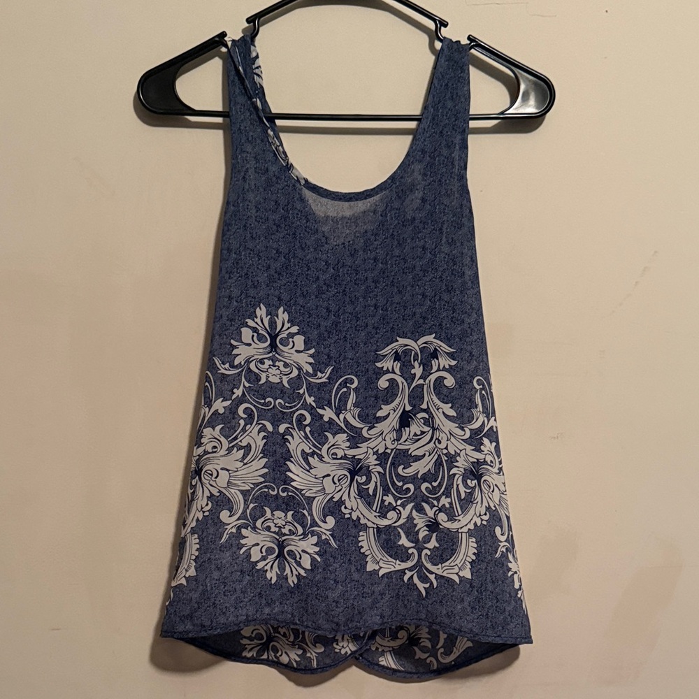 Chocolate Blue and White Floral Tank Top